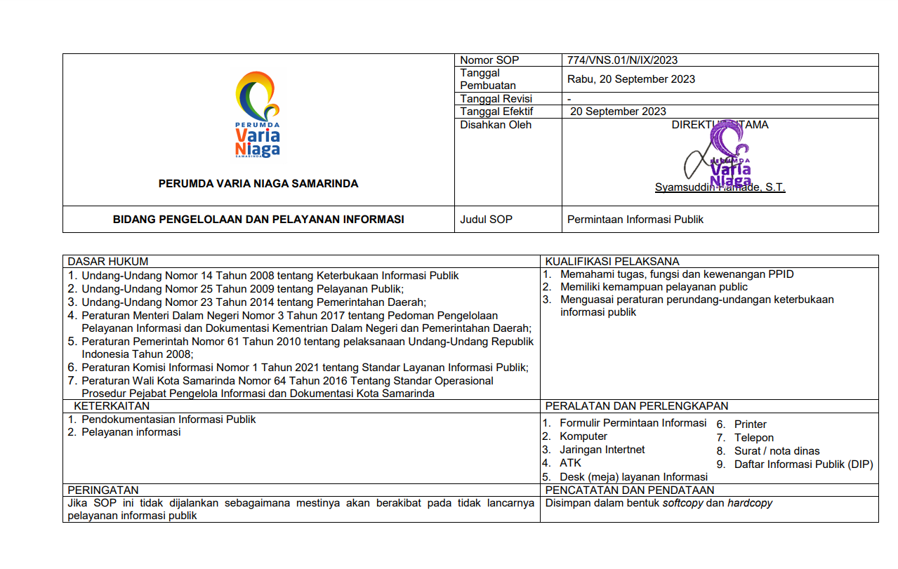 SOP PERMINTAAN INFORMASI PUBLIK