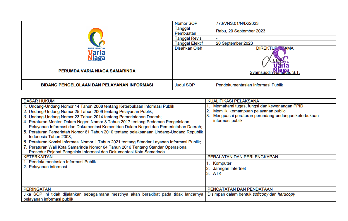 SOP PENDOKUMENTASIAN INFORMASI PUBLIK